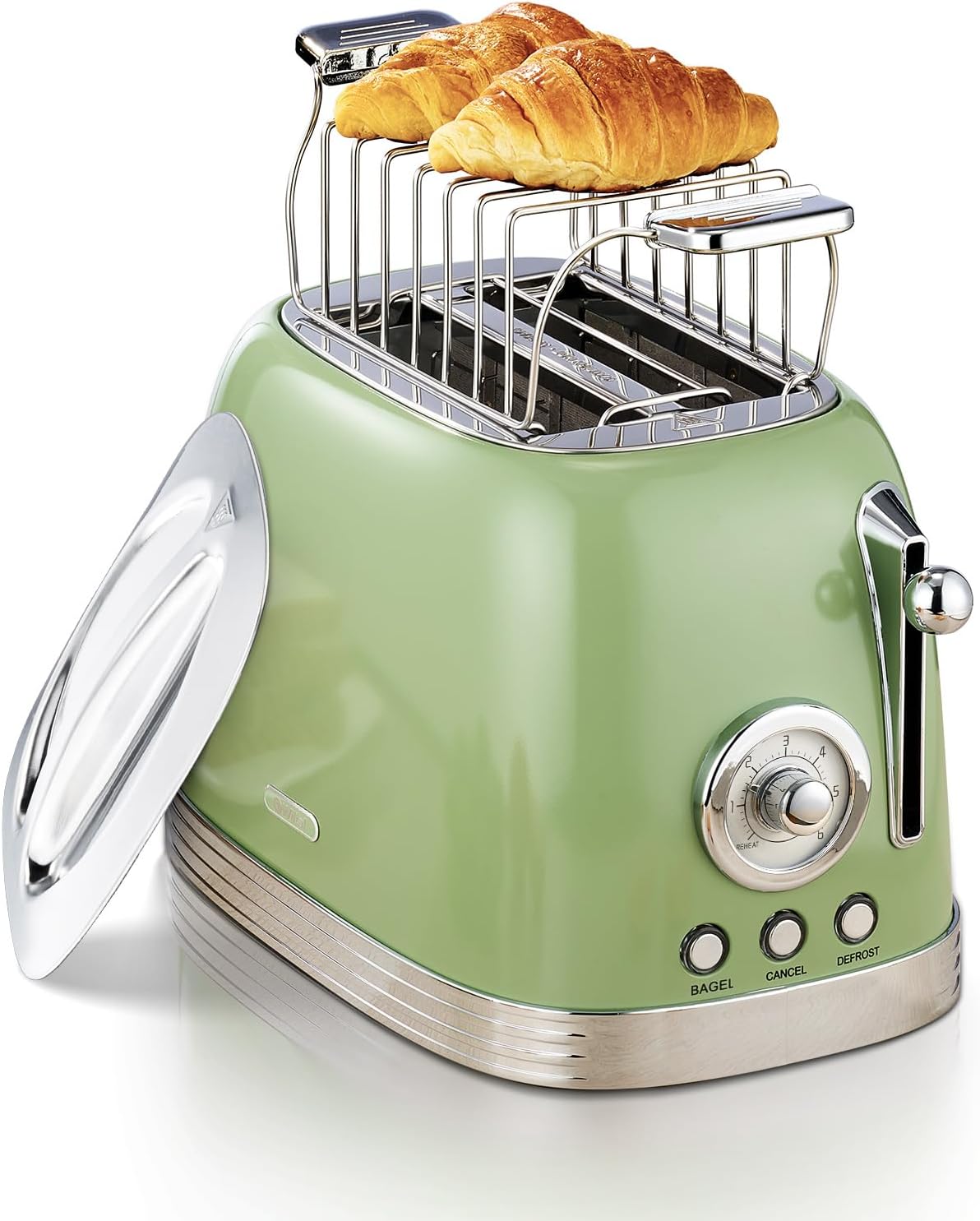 Green Cute Retro Toaster 2 Slice with Wide Slots and Warming Rack