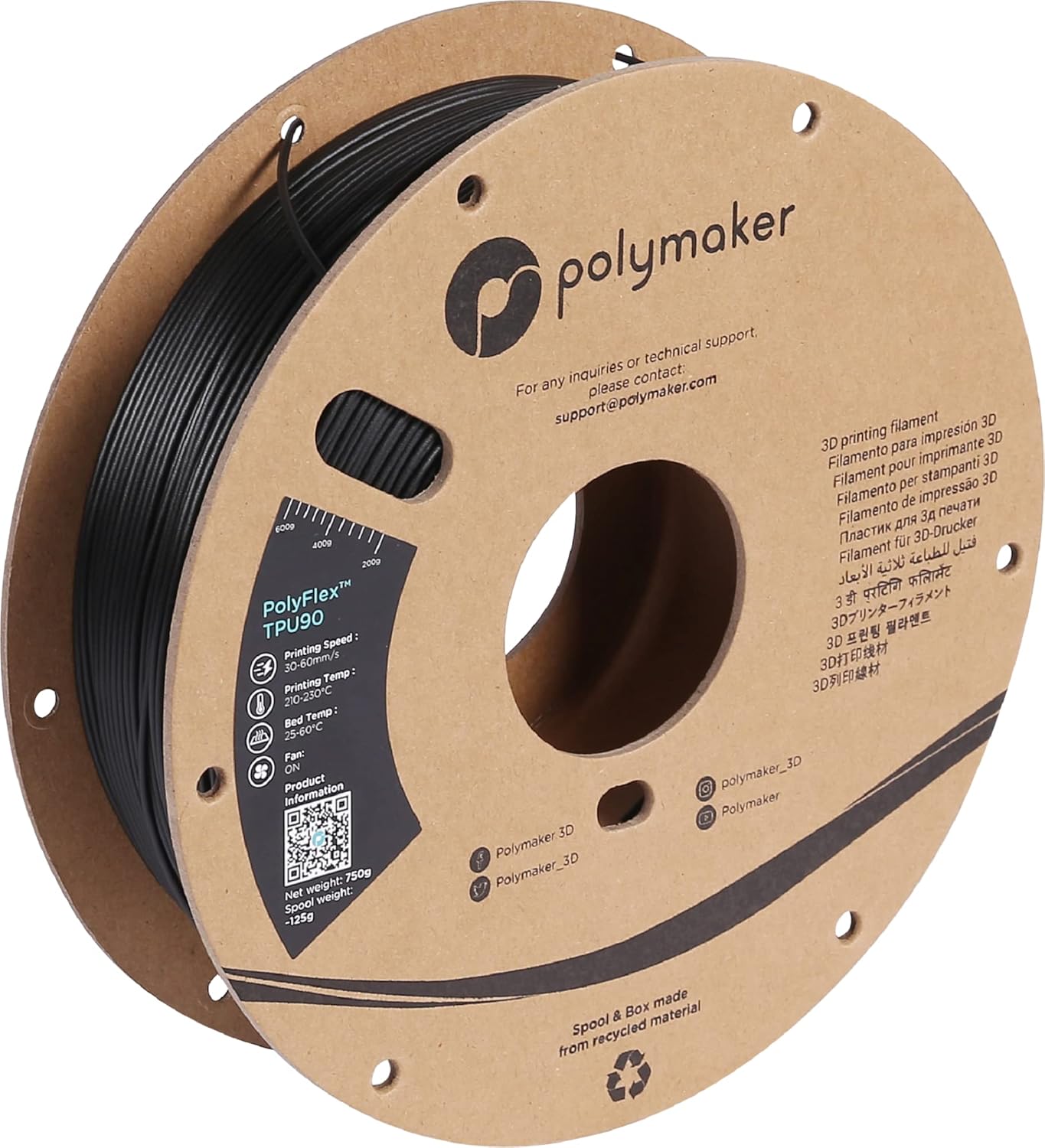 Polymaker TPU Filament 1.75mm Black for Flexible 3D Printing