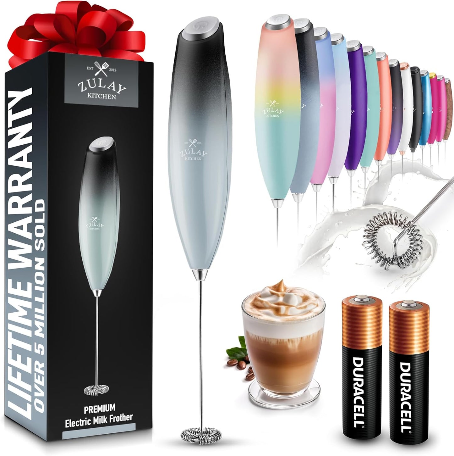 Zulay Kitchen Electric Milk Frother - Easy Clean, Battery-Operated - Storm