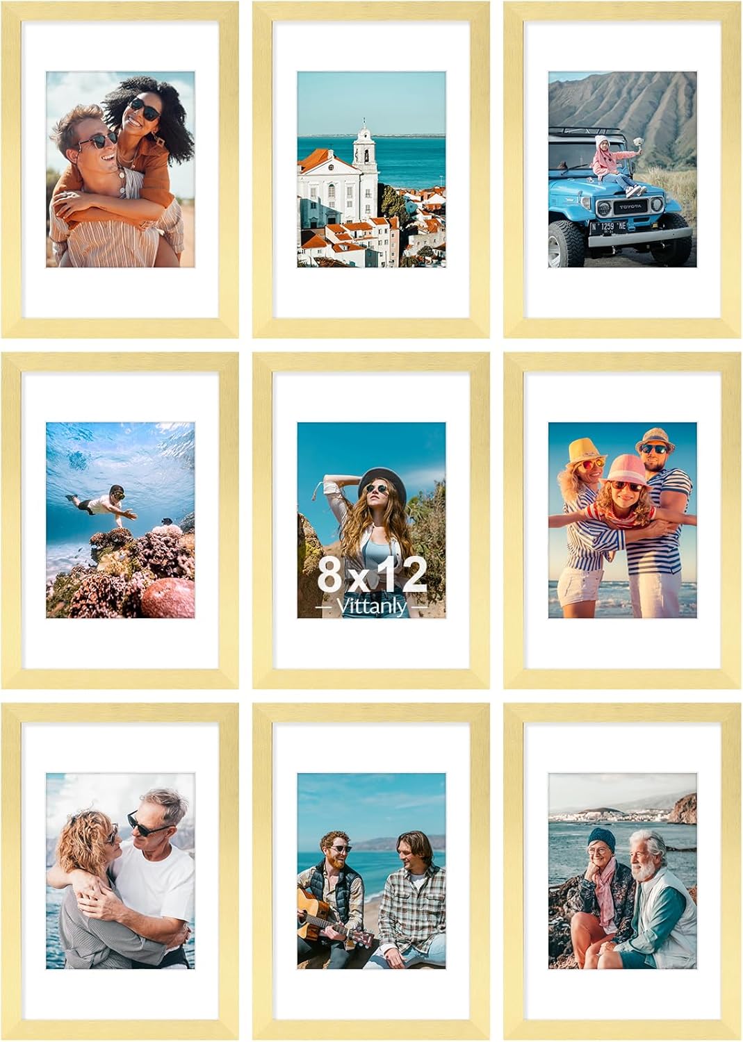 Vittanly 8x12 Picture Frames Set of 9 for Wall or Tabletop