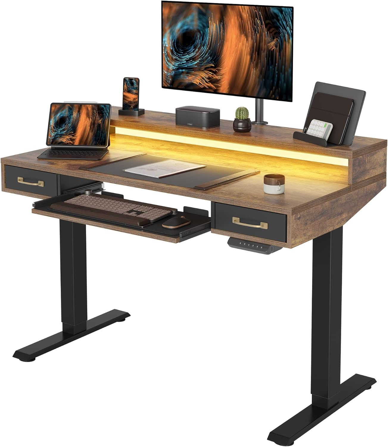 FEZIBO Electric Standing Desk - Height Adjustable & Organized Workspace