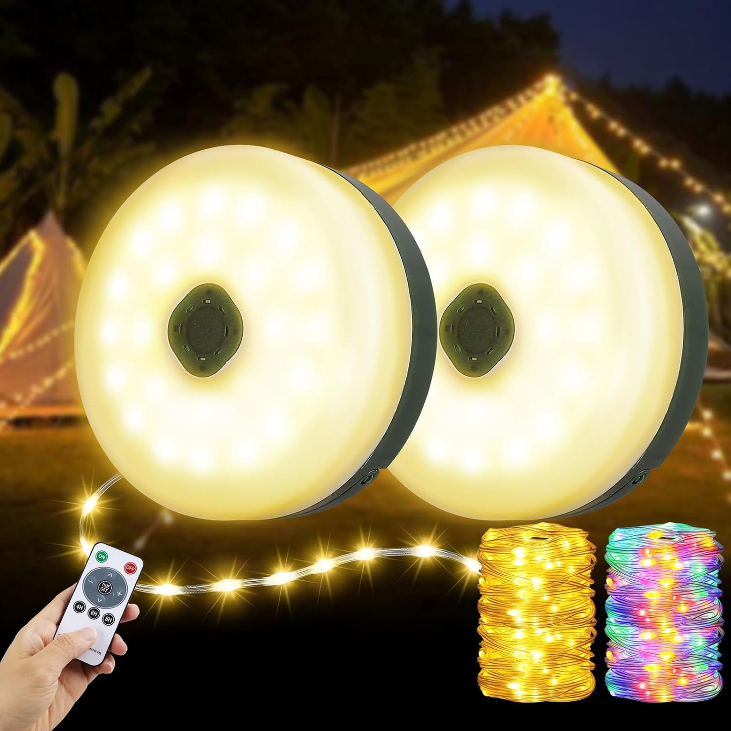 2PCS Camping String Lights 33ft with 14 Modes for Outdoor Fun