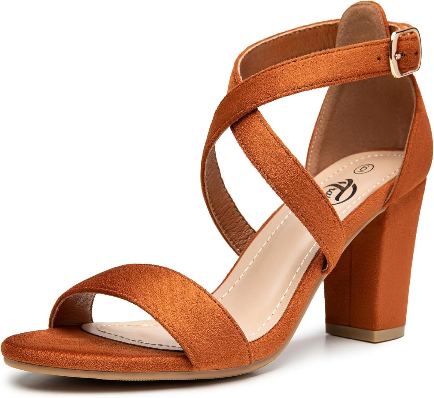 Trary Women's White Block Heel Sandals with Ankle Strap
