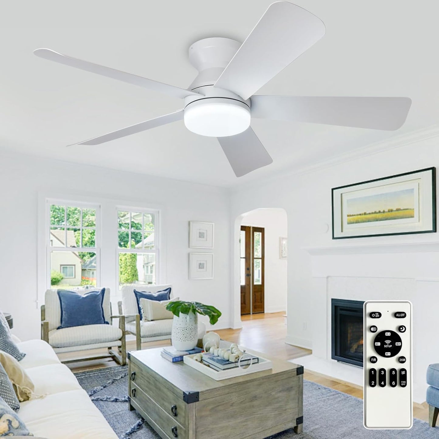Depuley Modern Ceiling Fan with Light: 42-Inch Indoor Outdoor