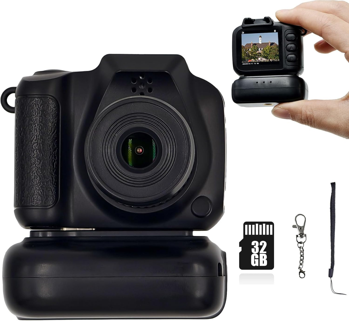 Nostalgic Mini Camera Keychain - Vintage Vibes, Wide Lens, 32GB, Black