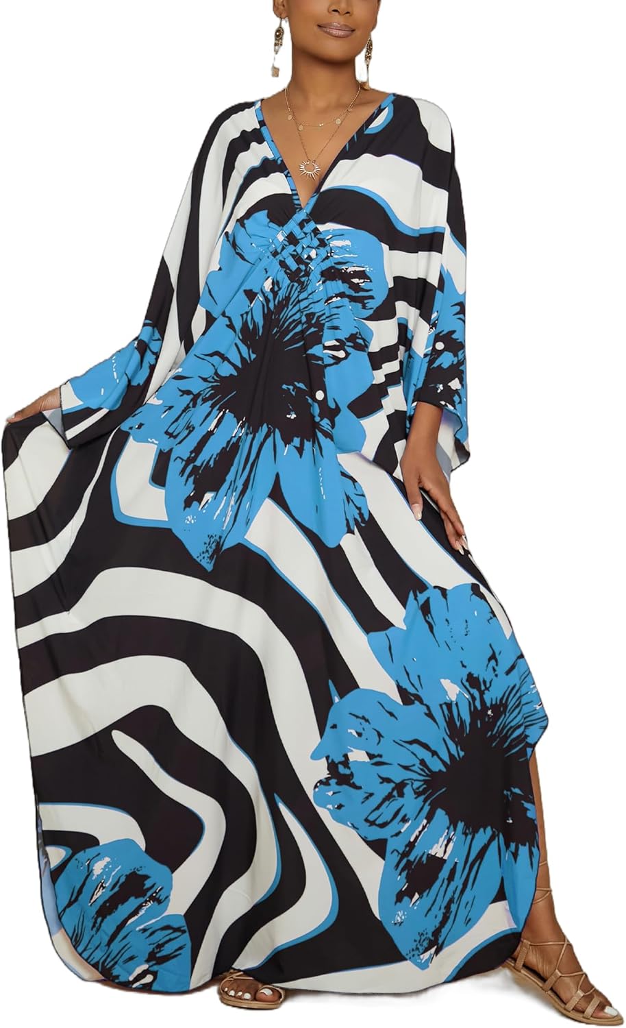 Bsubseach Women Floral Print Kaftan Dress for Summer Swimwear
