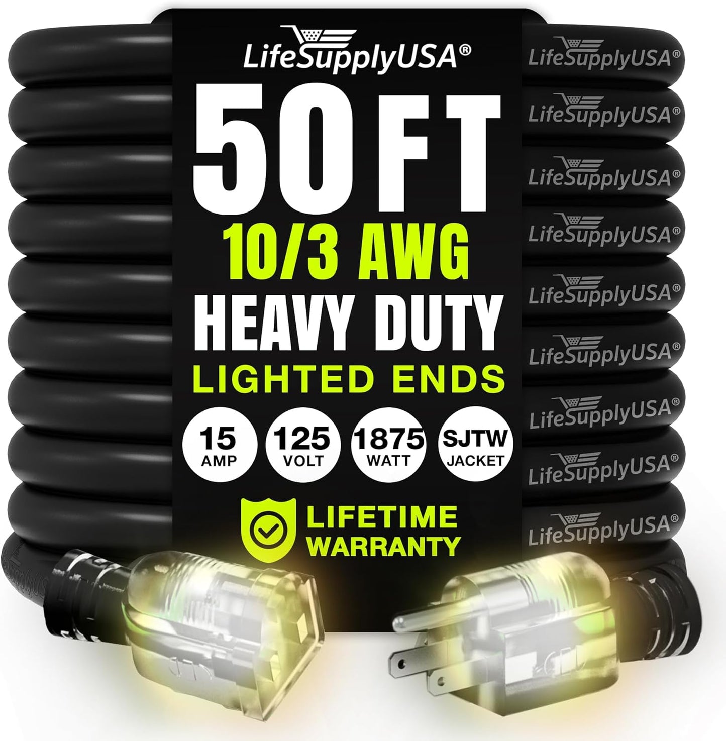 50ft Heavy Duty Extension Cord for Indoor and Outdoor Use