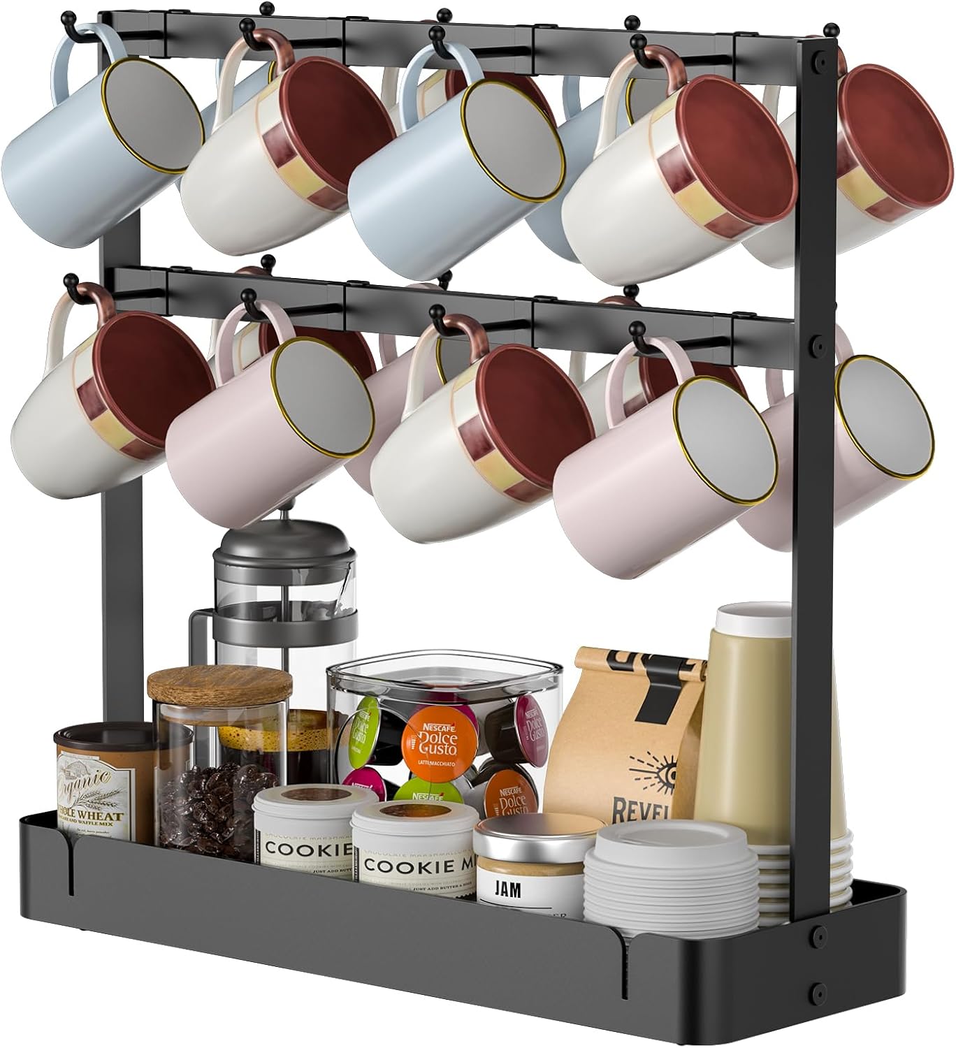 RCHYFEED Countertop Coffee Cup Holder with 16 Movable Hooks