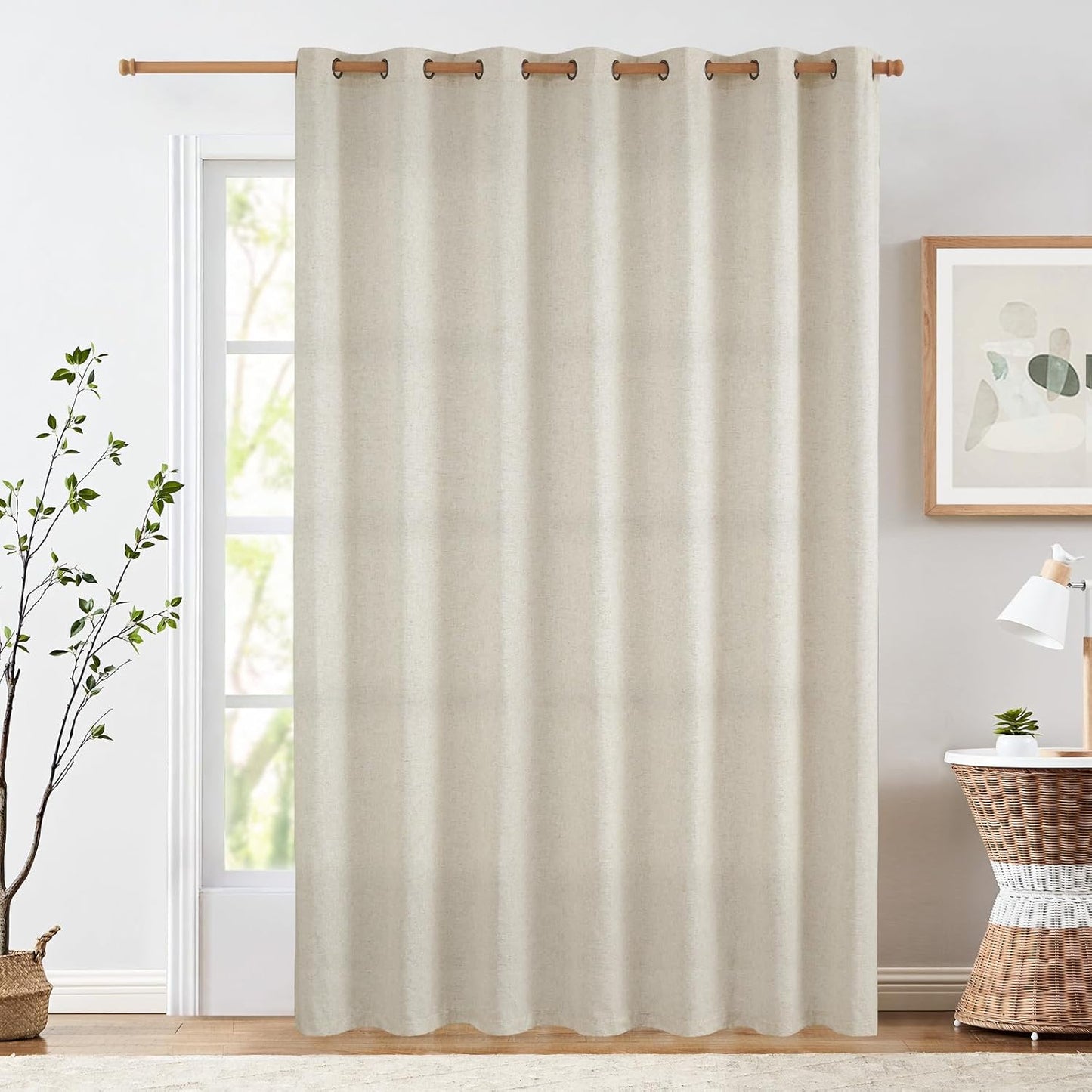 Linen Beige Curtain 100 Inch Extra Wide for Patio Sliding Door