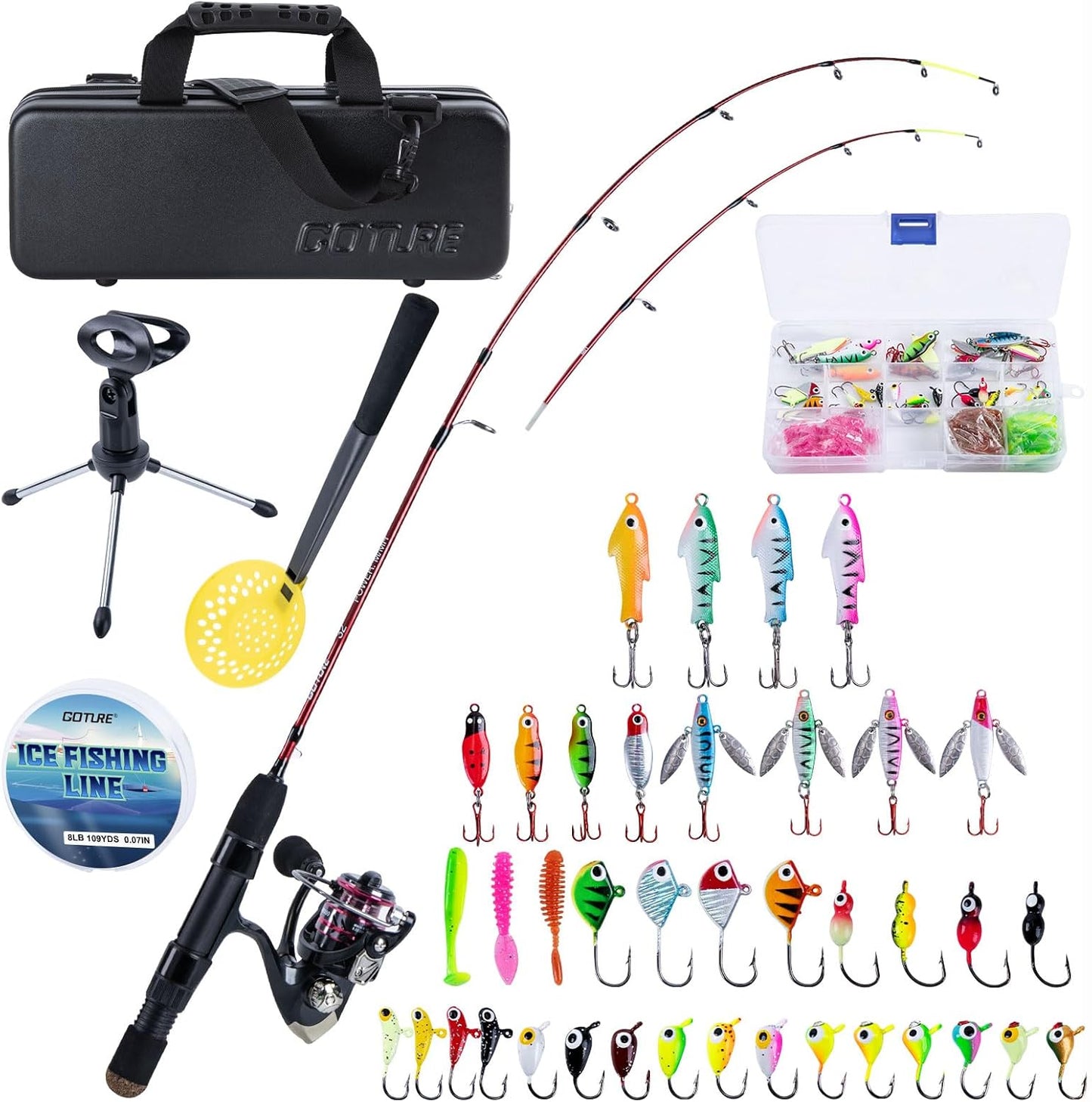 Goture Ice Fishing Combo - Double Tip Rod & 96Pc Jig Set