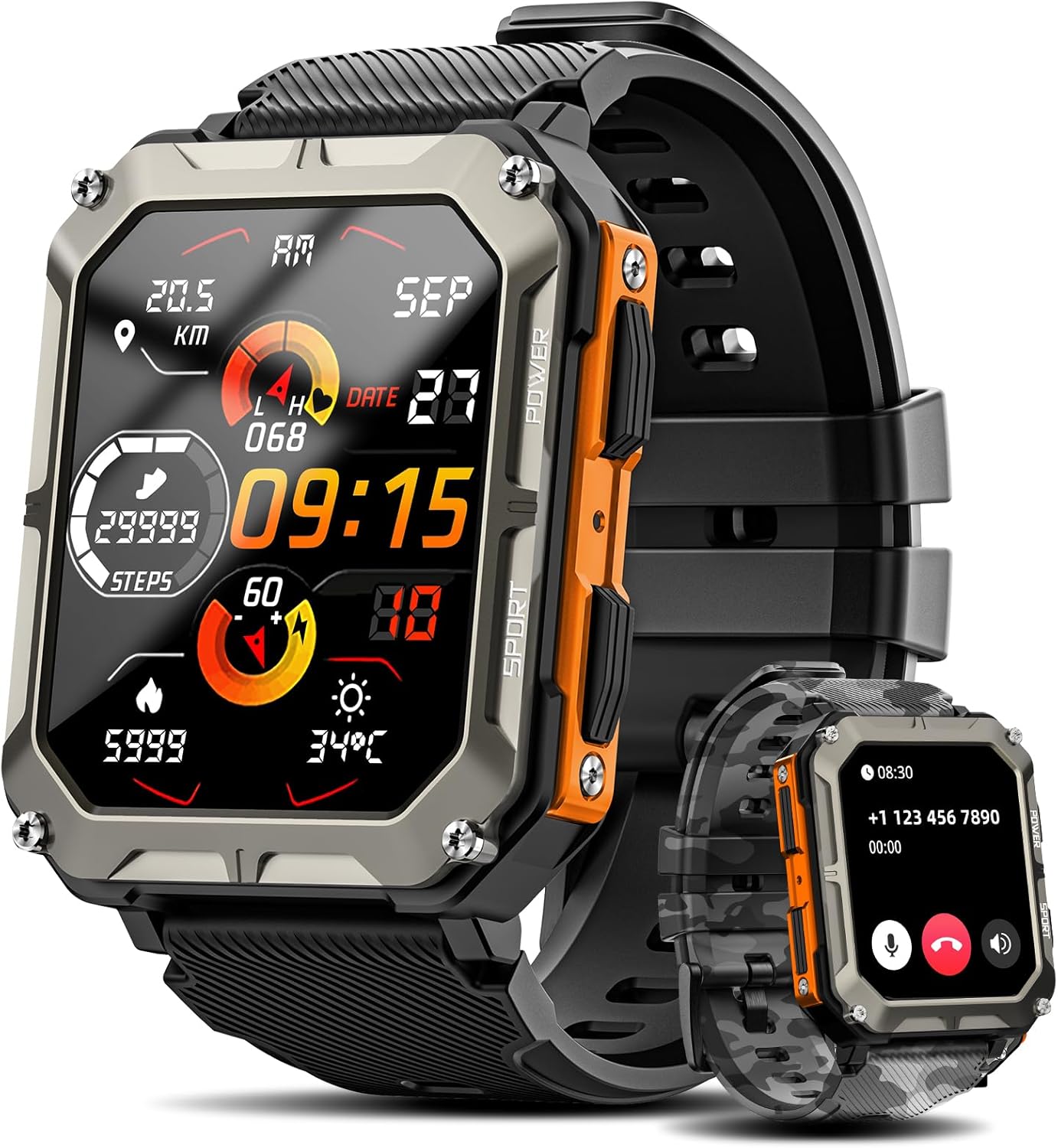 Rugged Military Smart Watch: Answer Calls, Track Health