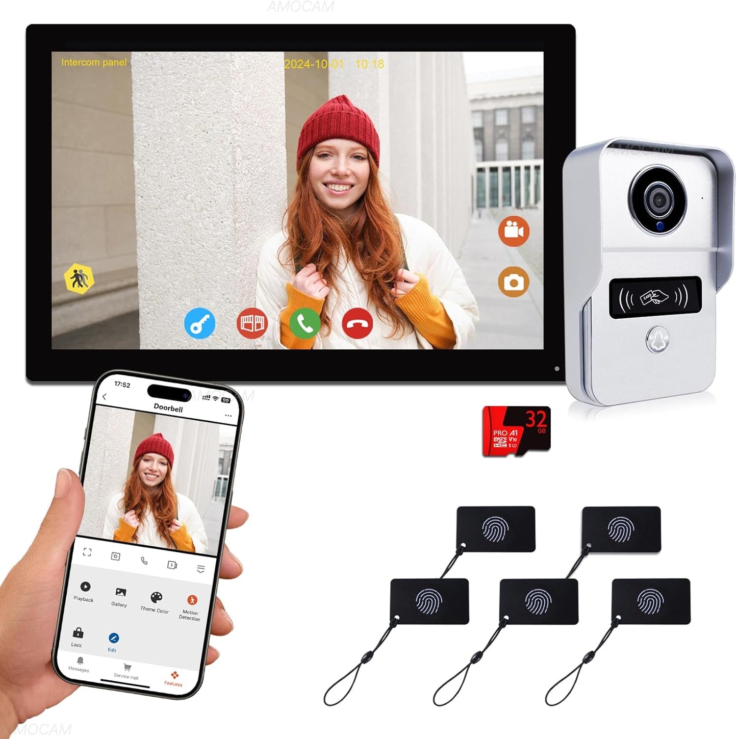 AMOCAM 1080P Video Doorbell System - Easy Installation, Motion Detection