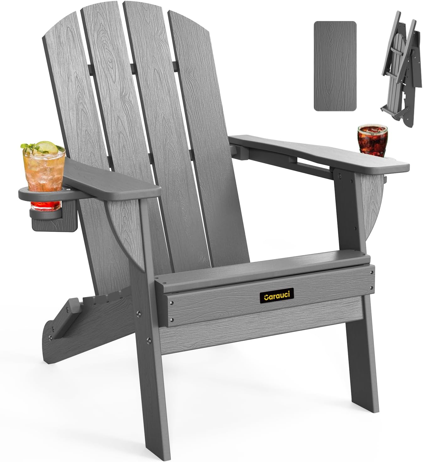 Folding Adirondack Chair with Cup Holders for Outdoor Comfort