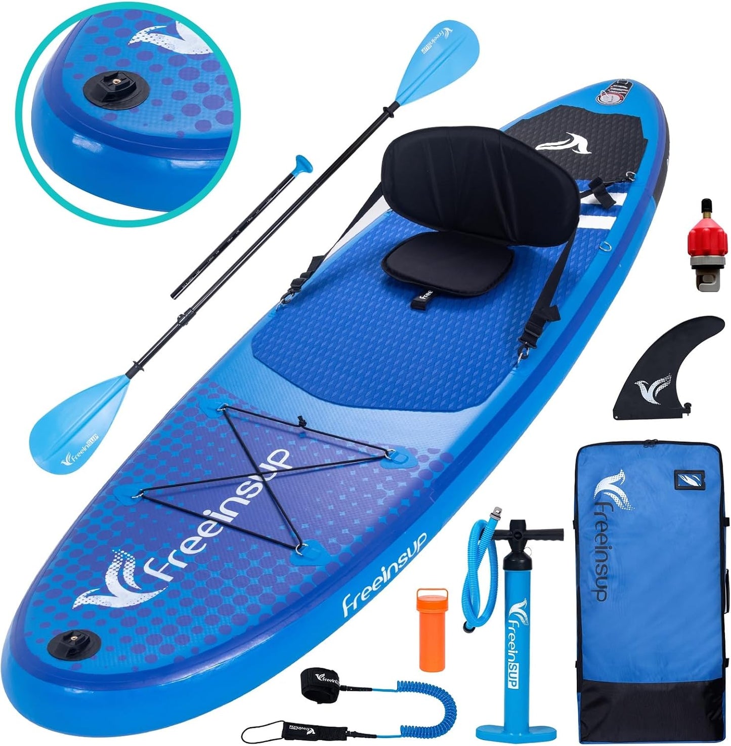 Freein Inflatable Stand Up Paddle Board with Kayak Seat and Paddle