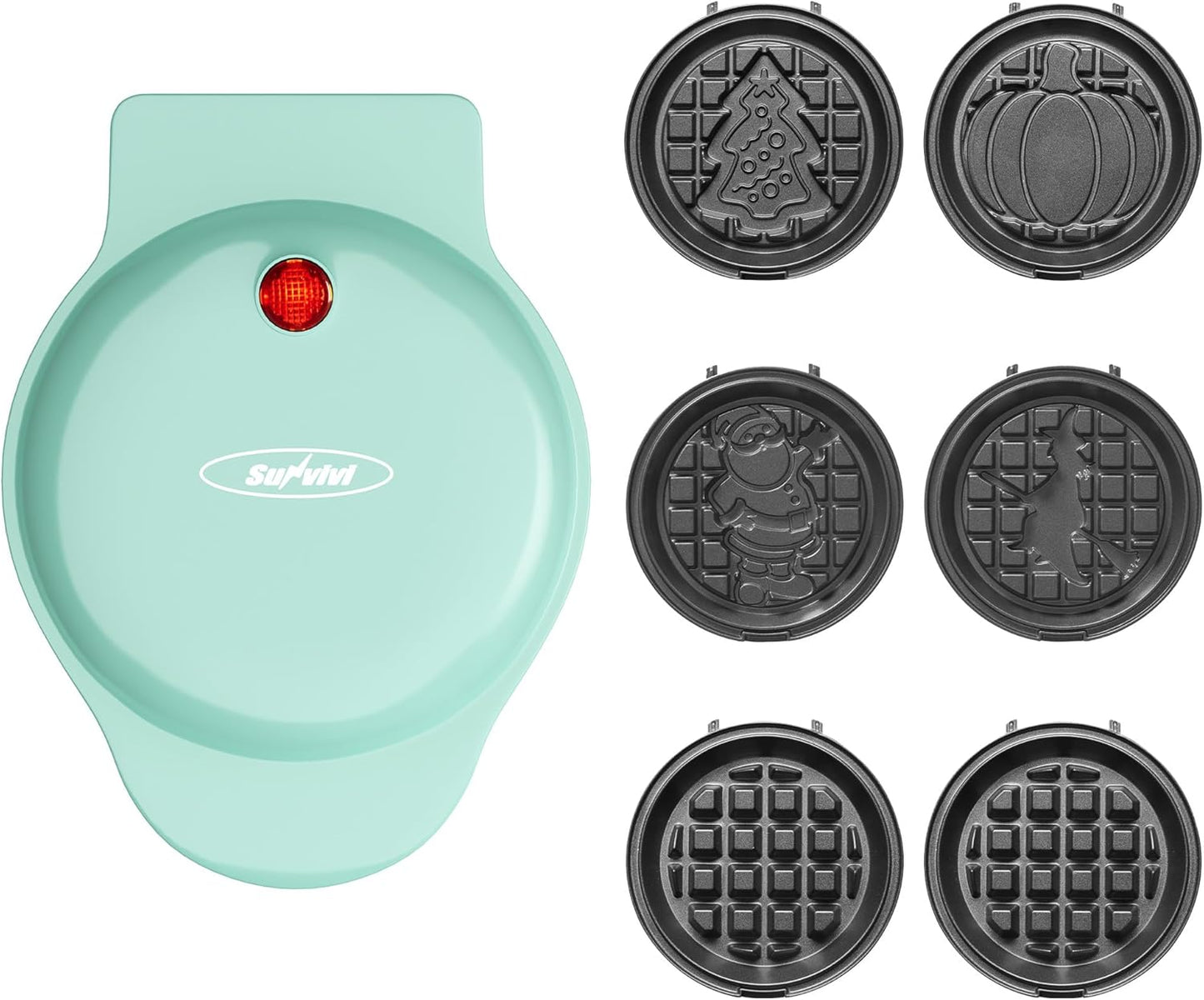 Mini Waffle Maker with 6 Fun Plates for Kids and Families