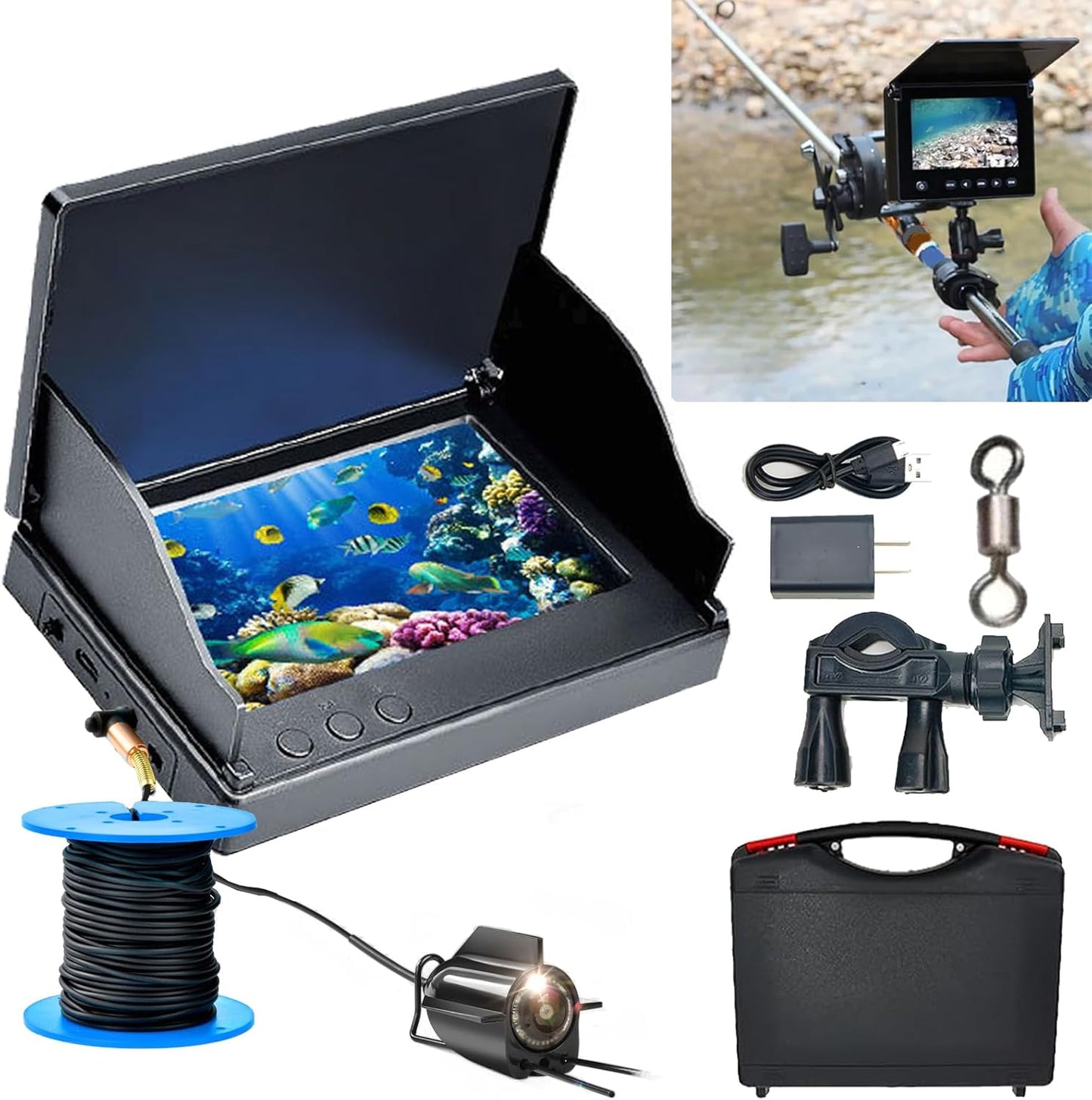 Colitt Underwater Fishing Camera - 220 Wide Lens, 12 LED Lights, HD Monitor