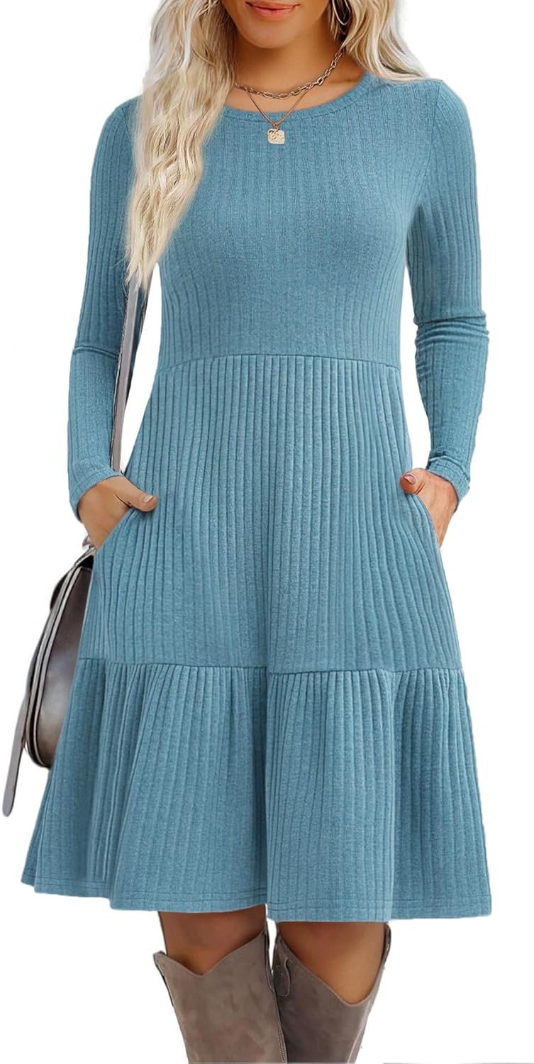 Zeagoo Womens Long Sleeve Fall Dresses with Pockets for Style