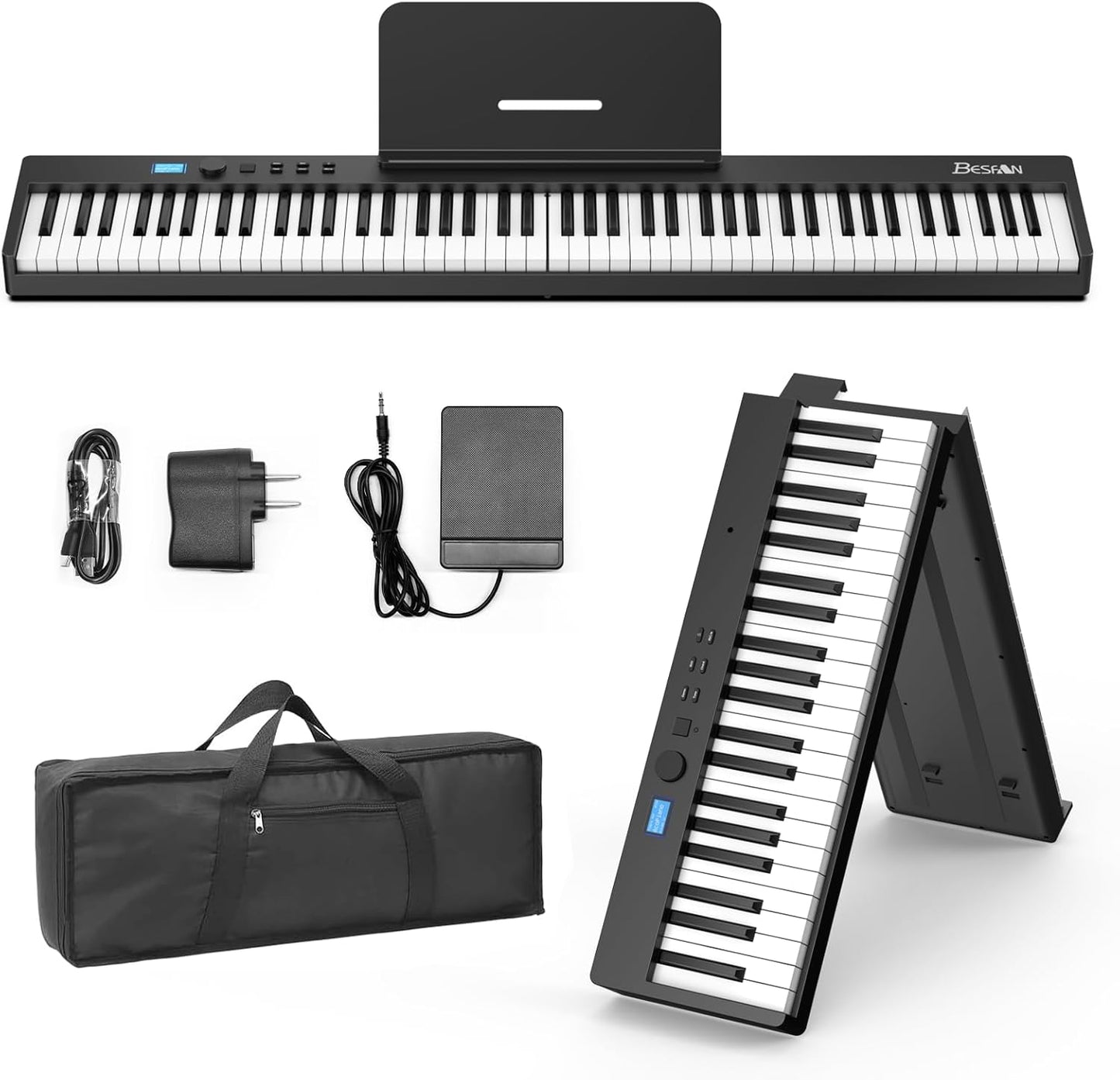 BESFAN 88 Key Portable Folding Piano with Semi-Weighted Keys