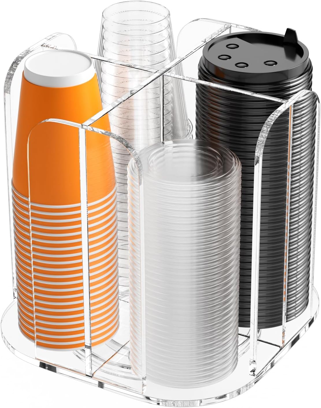 Rotatable 4-Compartment Acrylic Cup Dispenser for Coffee Bars