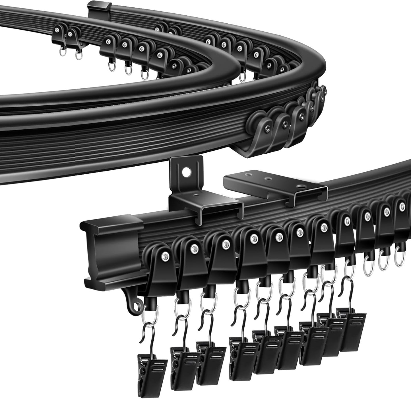 SEGNAYEN 20ft Black Flexible Ceiling Curtain Track