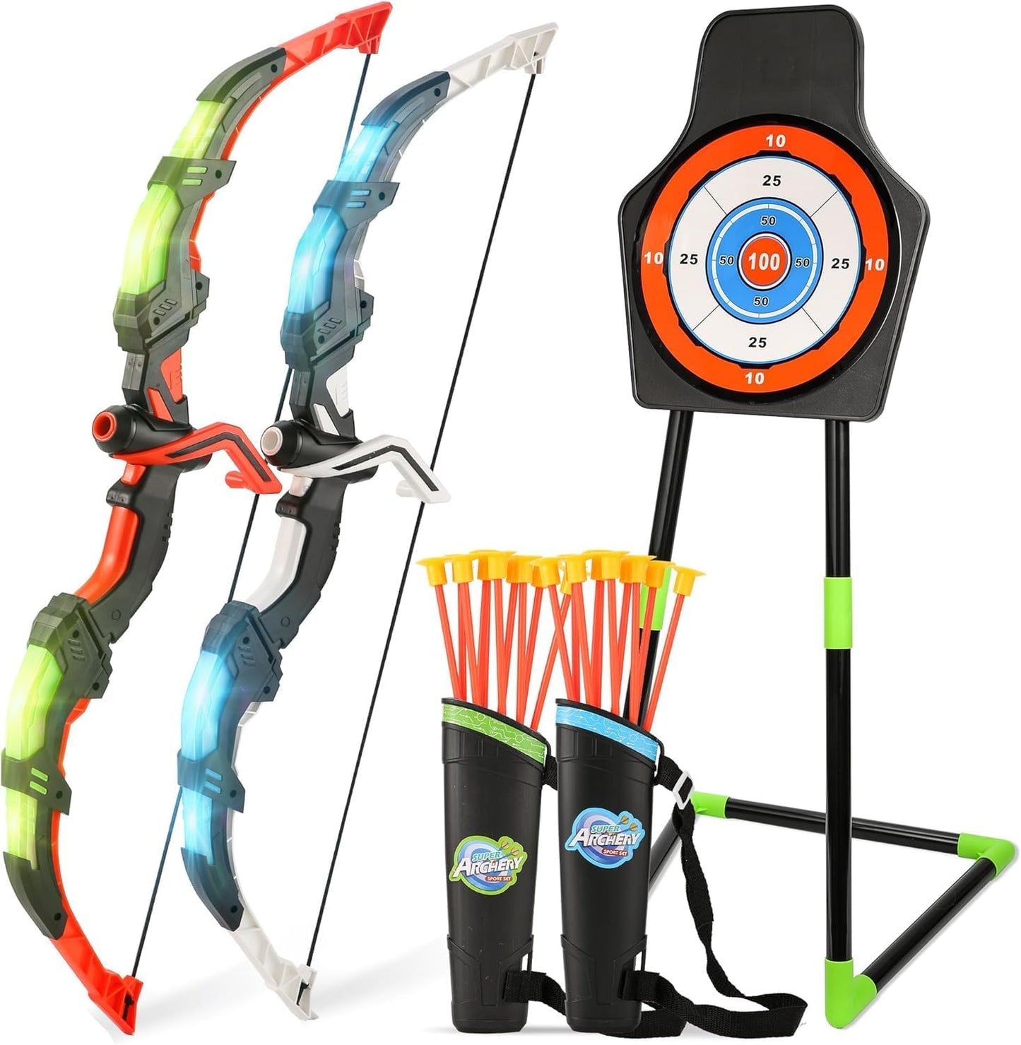 Light Up Bow & Arrow Set for Kids, 2-Pack, Indoor/Outdoor Fun!