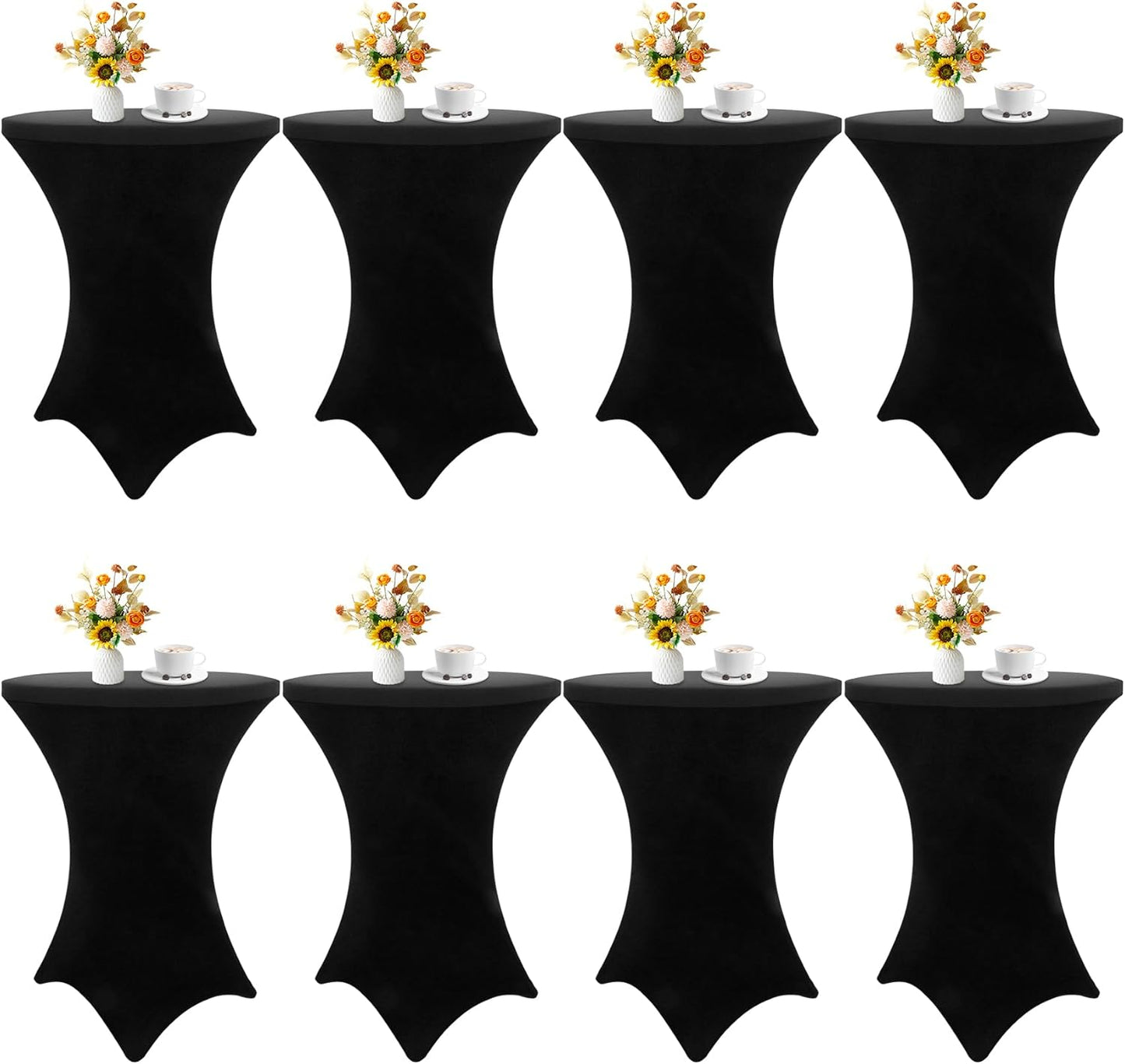 8 Pack Cocktail Table Covers for Parties and Events - Black