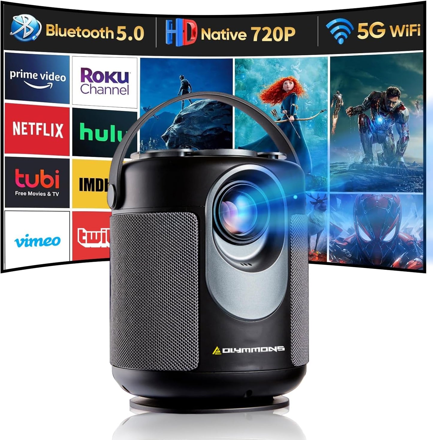 Olymmons Mini Projector: WiFi6 & BT5.0, Android 11, 1080P, 4K Decode