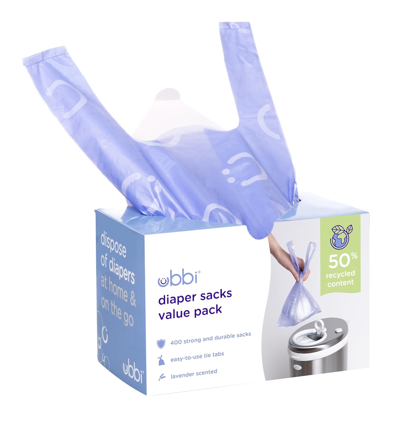 Ubbi Lavender Scented Nappy Sacks | Easy Tie Tabs | 400ct