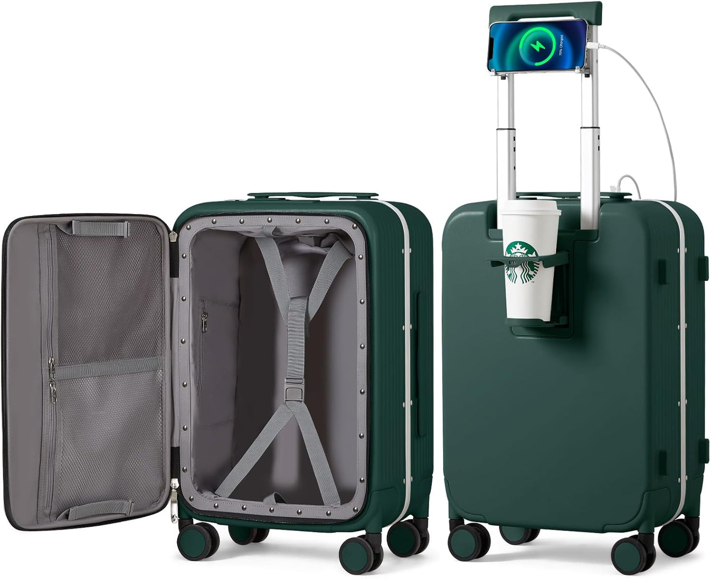 mixi Carry On Luggage with Cup Holder and Charger for Travel