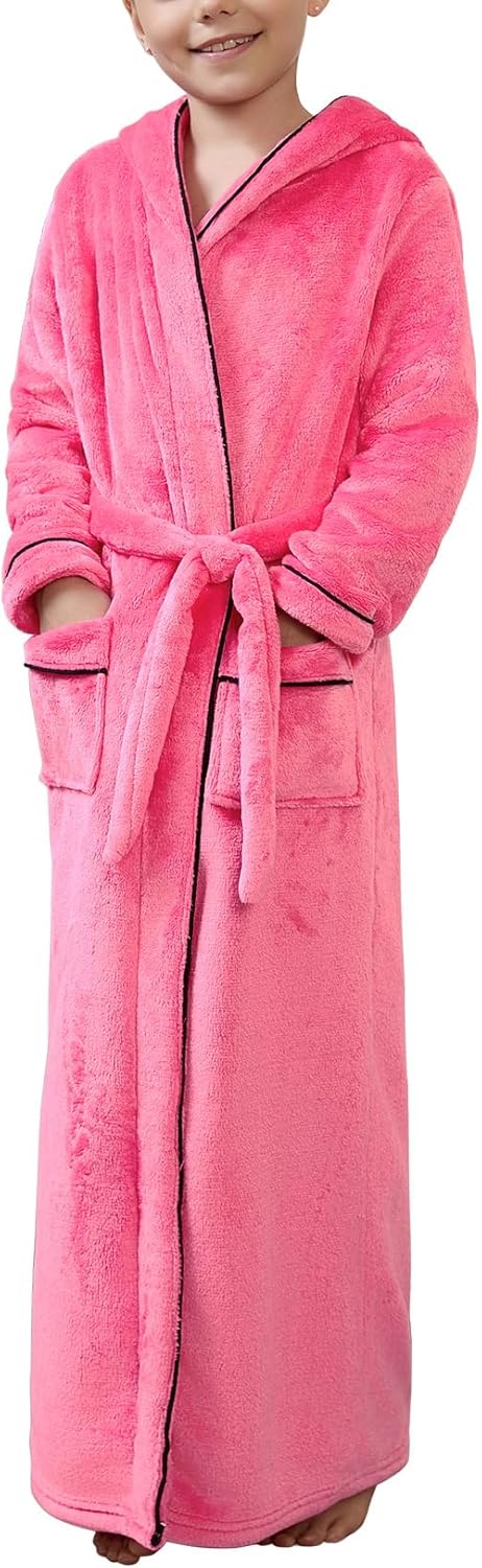 QPANCY Girls Robe Soft Plush Fleece Pajamas for Kids Comfort