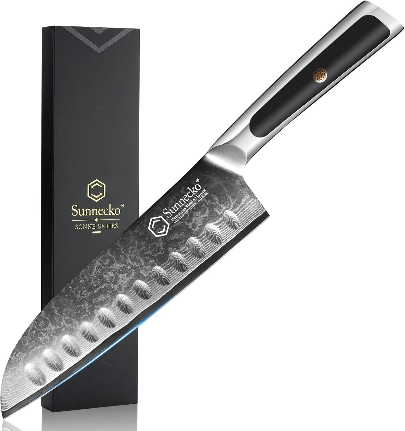 Sunnecko Santoku Knife 7 inch - Premium Damascus Chef Knife