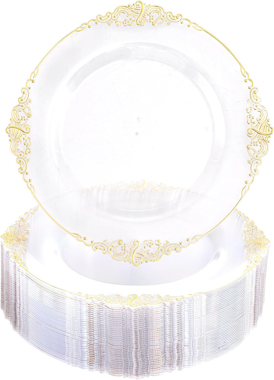 Morejoy 100pc Gold Rim Dinner Plates - Elegant Disposable Tableware