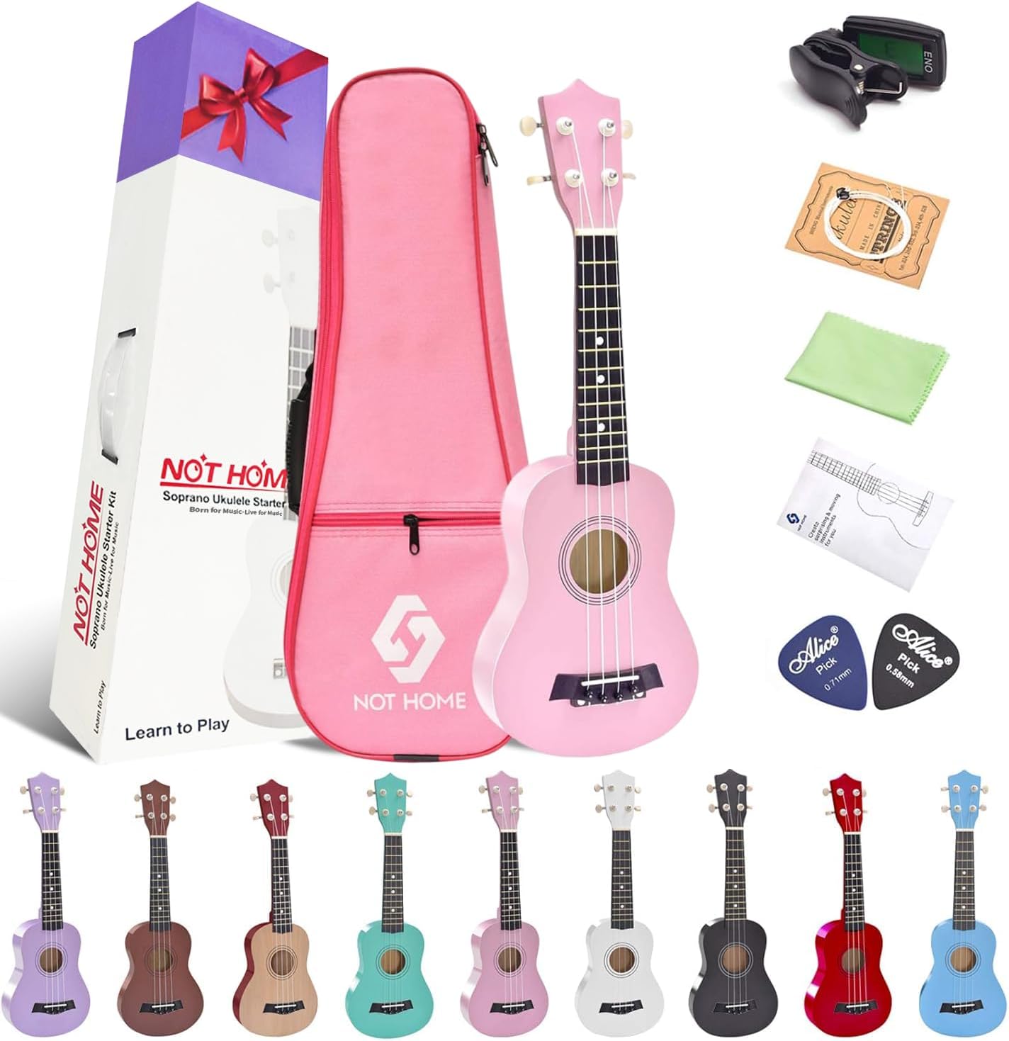 Soprano Ukulele Beginner Pack for Kids with Gig Bag and More
