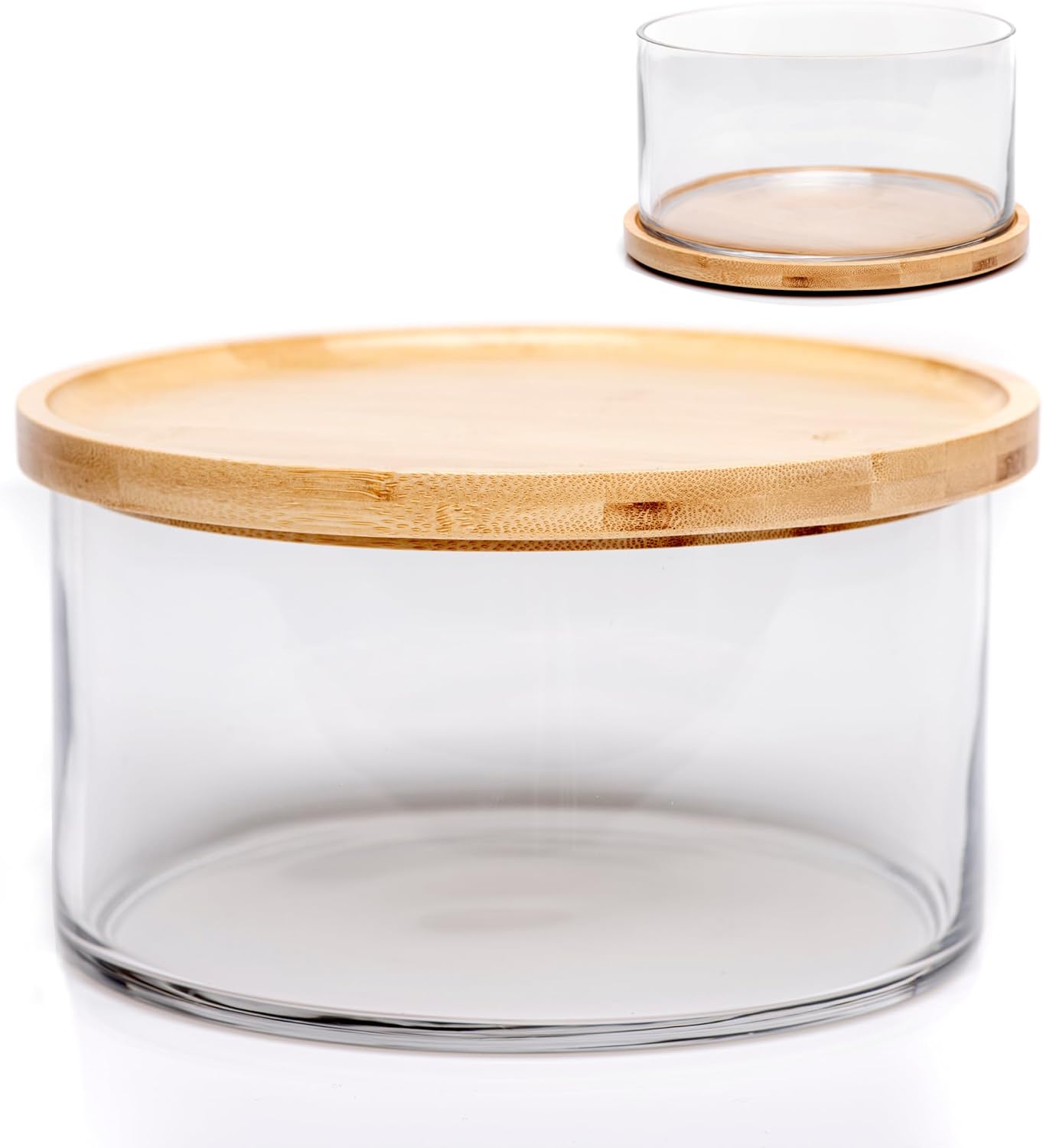 Extra Large Clear Glass Mixing Bowl with Bamboo Lid for Salads