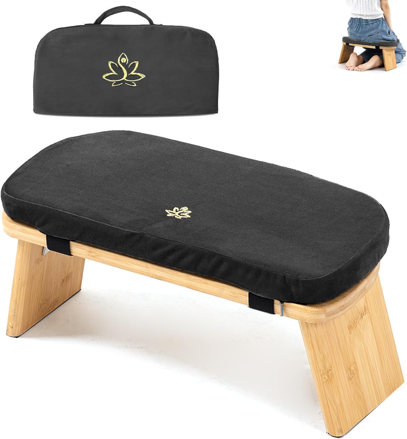 Bamboo Meditation Bench with Cushion for Comfortable Posture