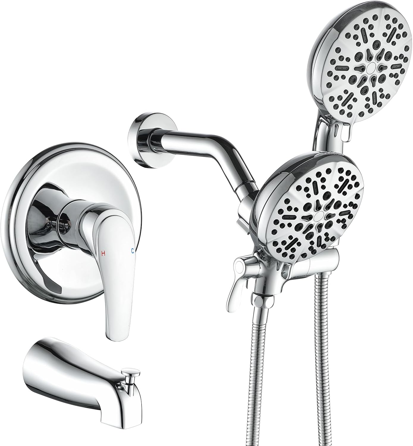 Dual Shower Faucet Set With Tub Spout - Complete Combo System
