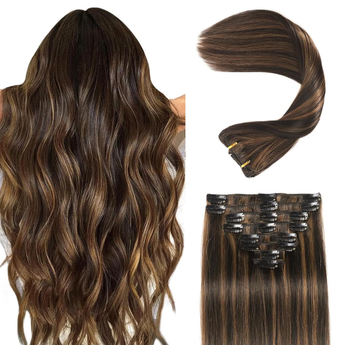 Clip in Hair Extensions Real Human Hair for Volume and Length