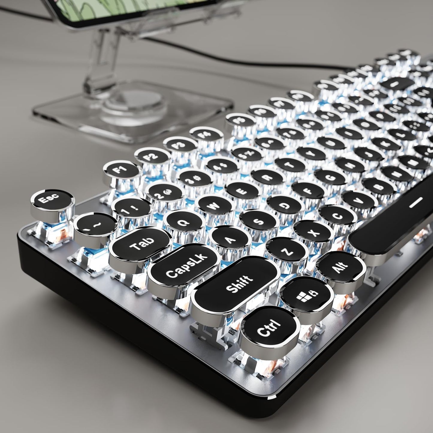 EWEADN TK100 Typewriter Keyboard with White Backlit and Blue Switch