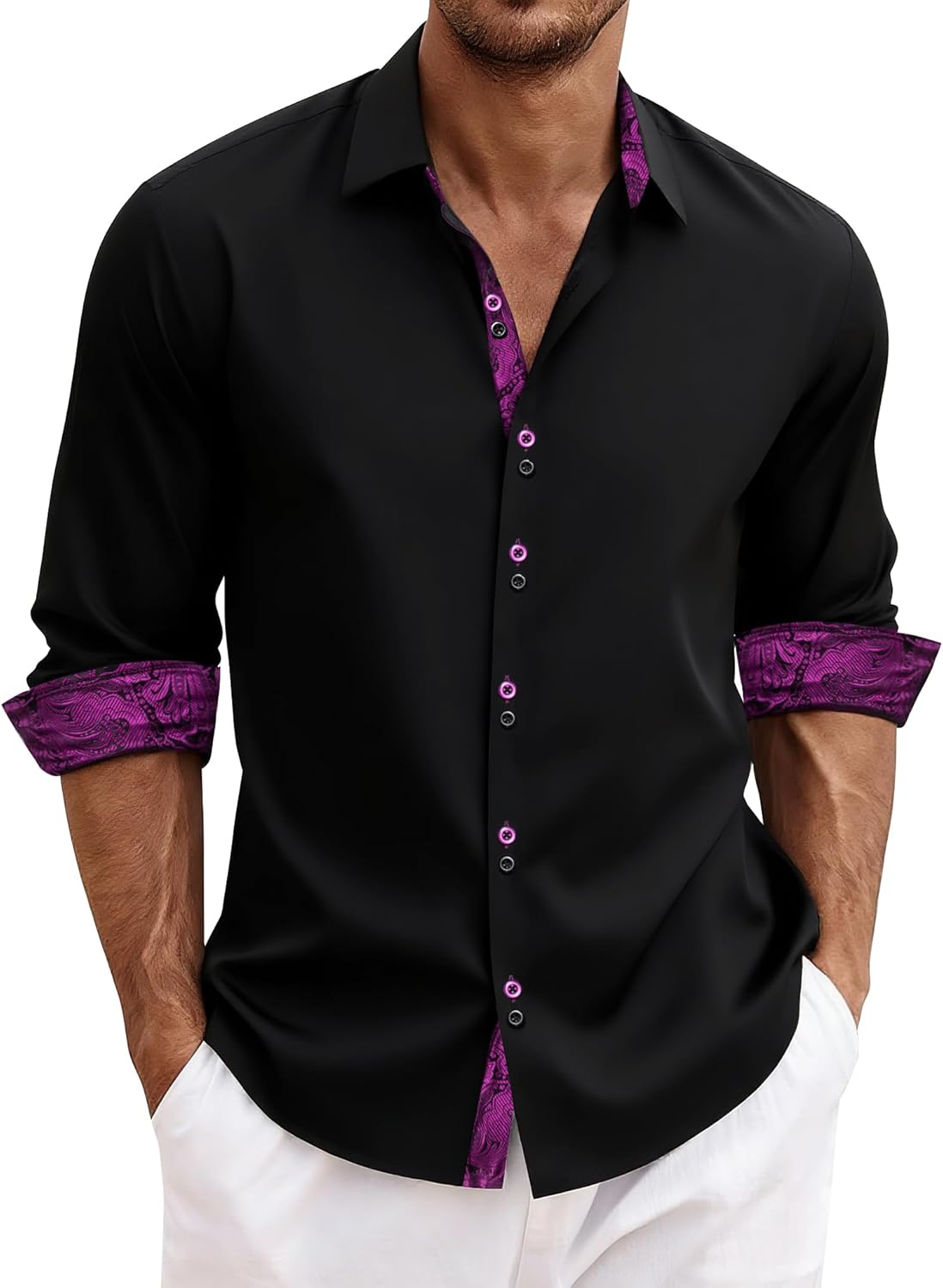 DiBanGu Men's Dress Shirt Long Sleeve Casual Button Down Style
