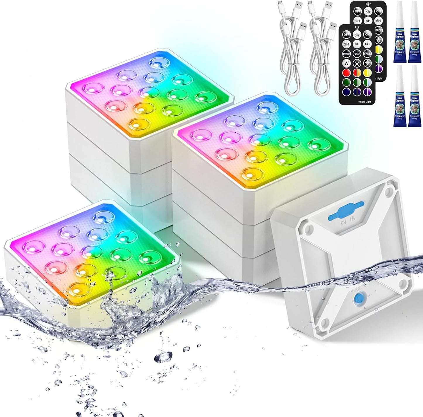 Rechargeable Pool Light with Remote - 8 Pack LED Submersible Lights