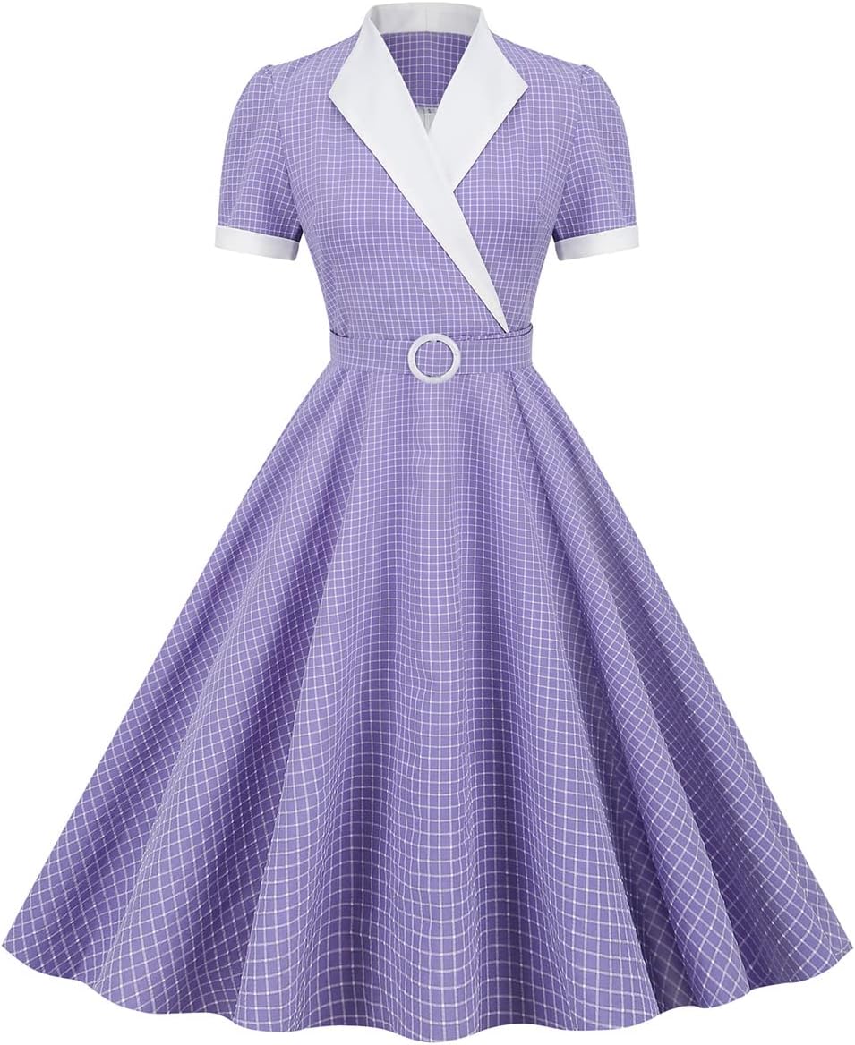 Women Vintage 1950s Retro Cocktail Party Swing Dress with Belt