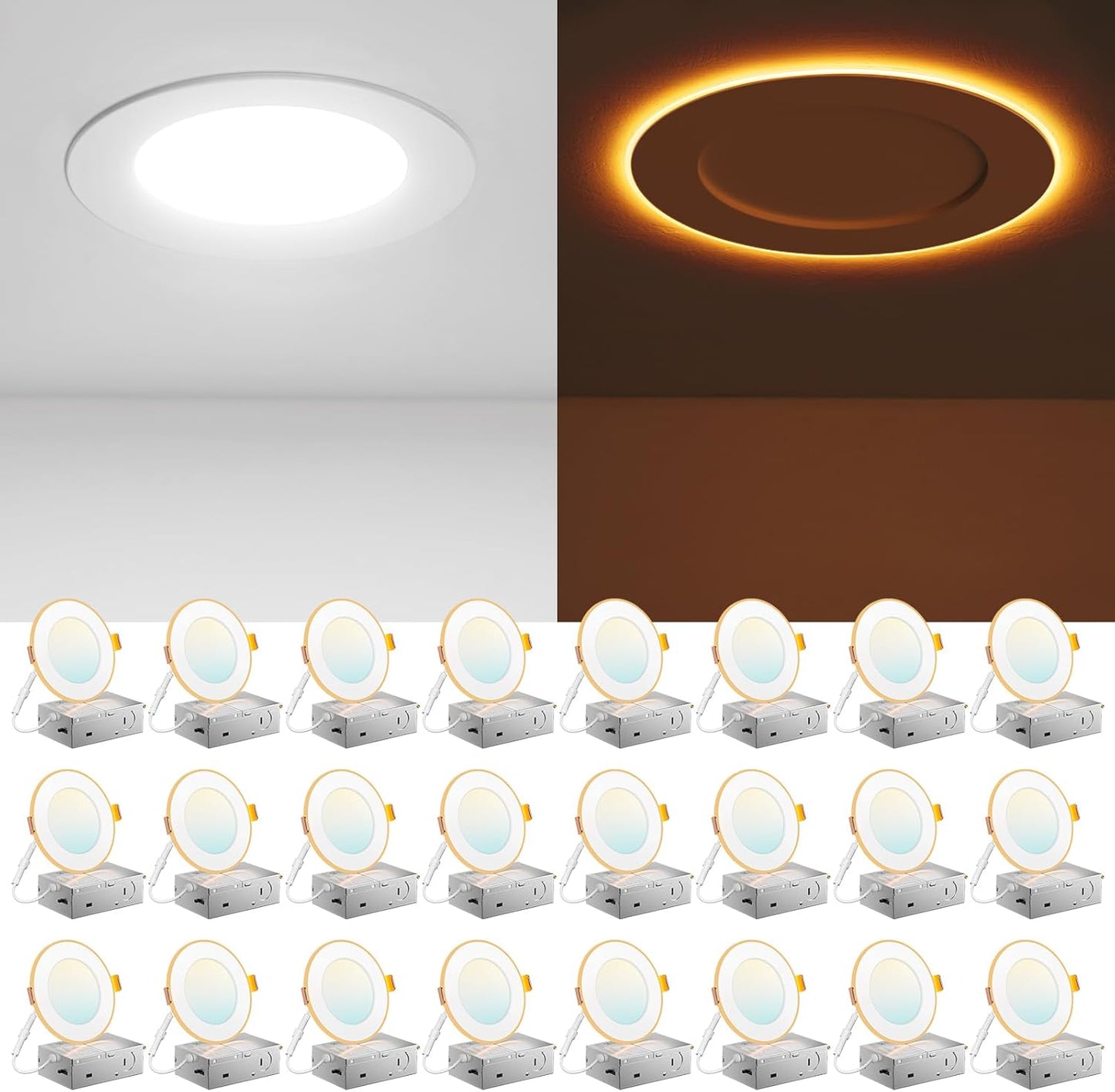 Amico 24 Pack 4 Inch LED Recessed Ceiling Light with Night Light