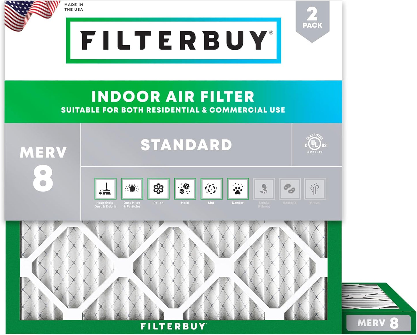 Filterbuy 19x19x1 Air Filter MERV 8 for Dust and Allergies