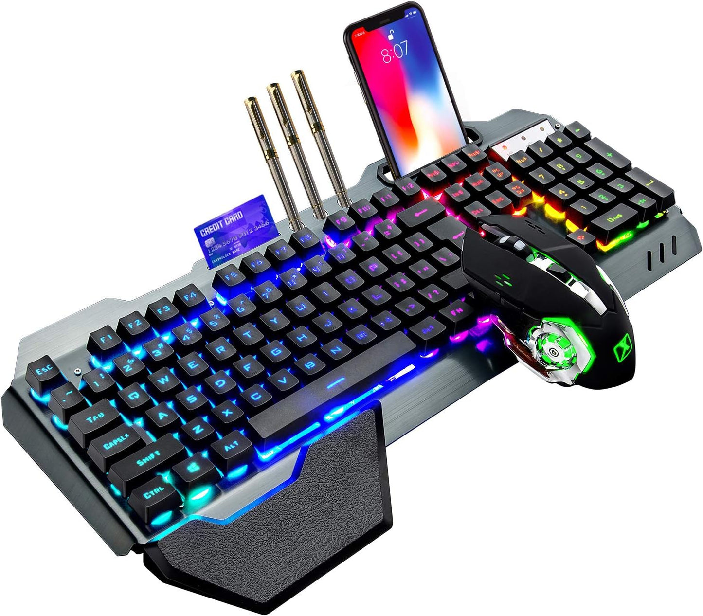 RGB Wireless Gaming Combo, Mechanical Feel, 7 Color Mouse, Rechargeable