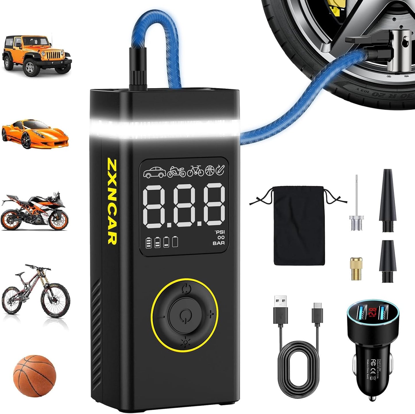 ZXNcar Portable Tire Inflator: Fast 3x Inflation