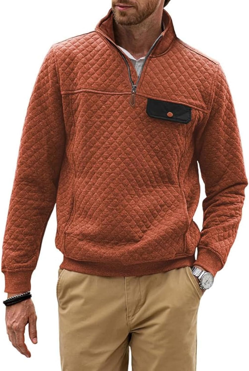 Dokotoo Men's Geometric Texture Quarter Zip Sweatshirt