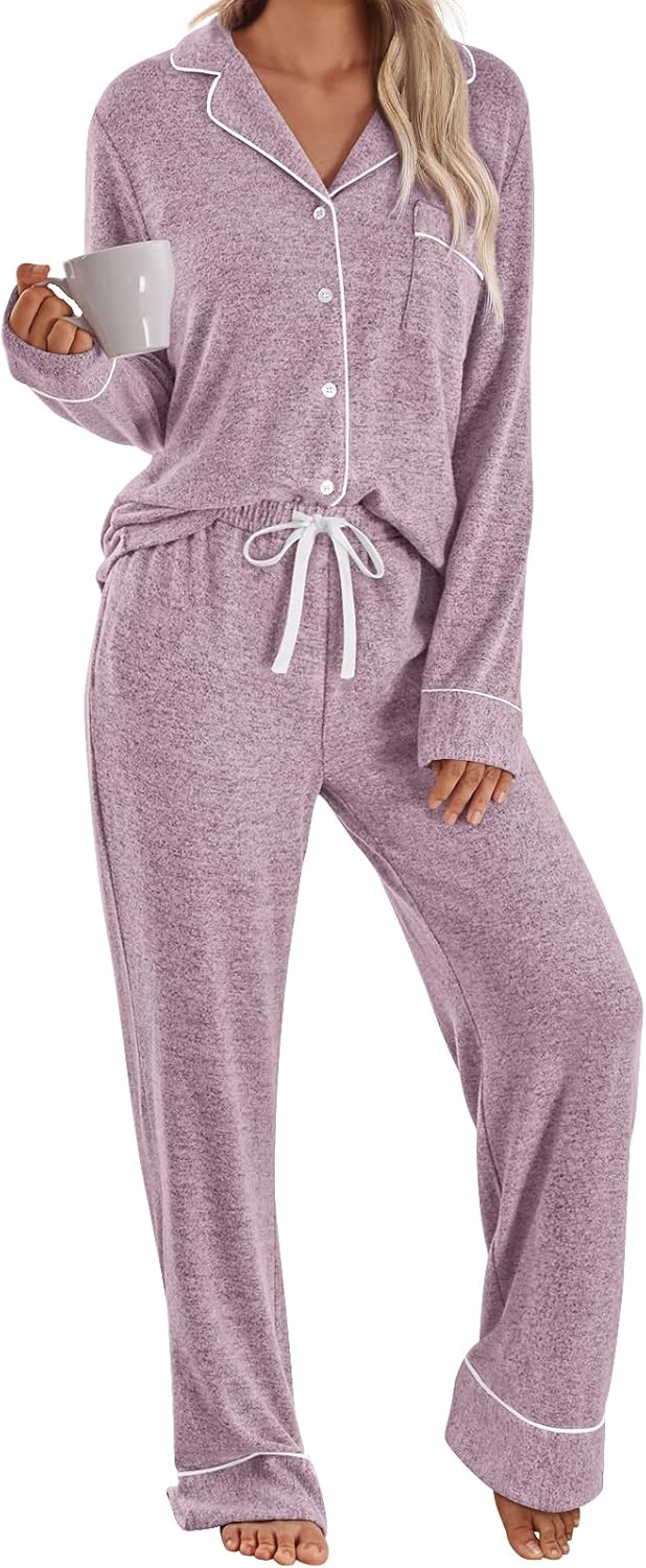 LILLUSORY Womens Pajamas Sets Long Sleeve Lounge Warm Sleepwear