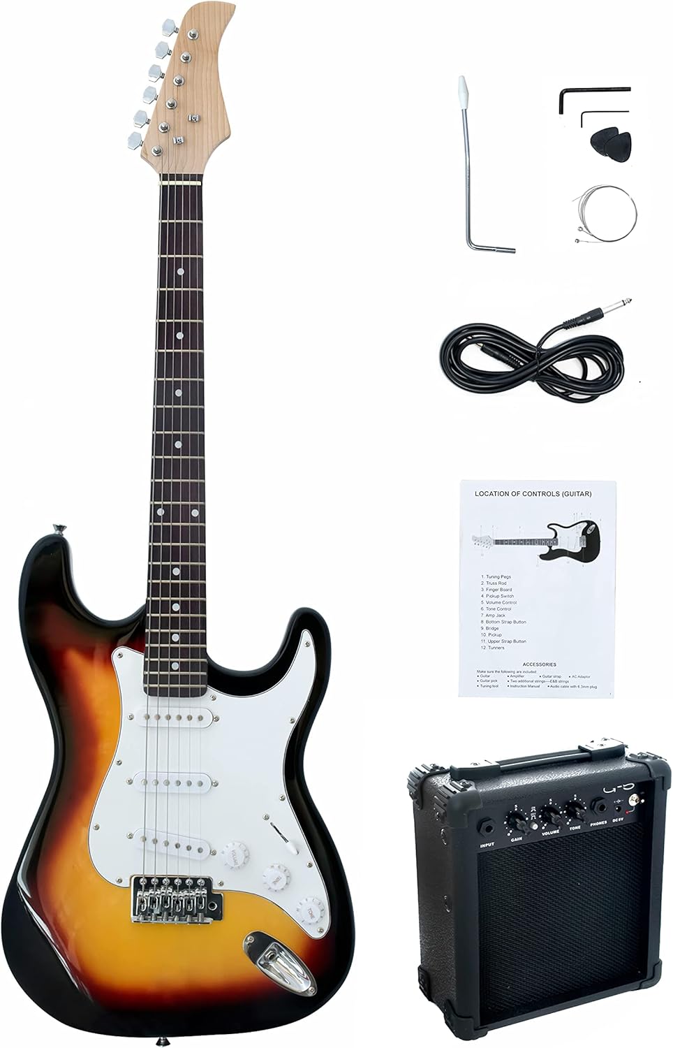 Full-Size 39 Electric Guitar Vintage Sunburst with 5W Amp