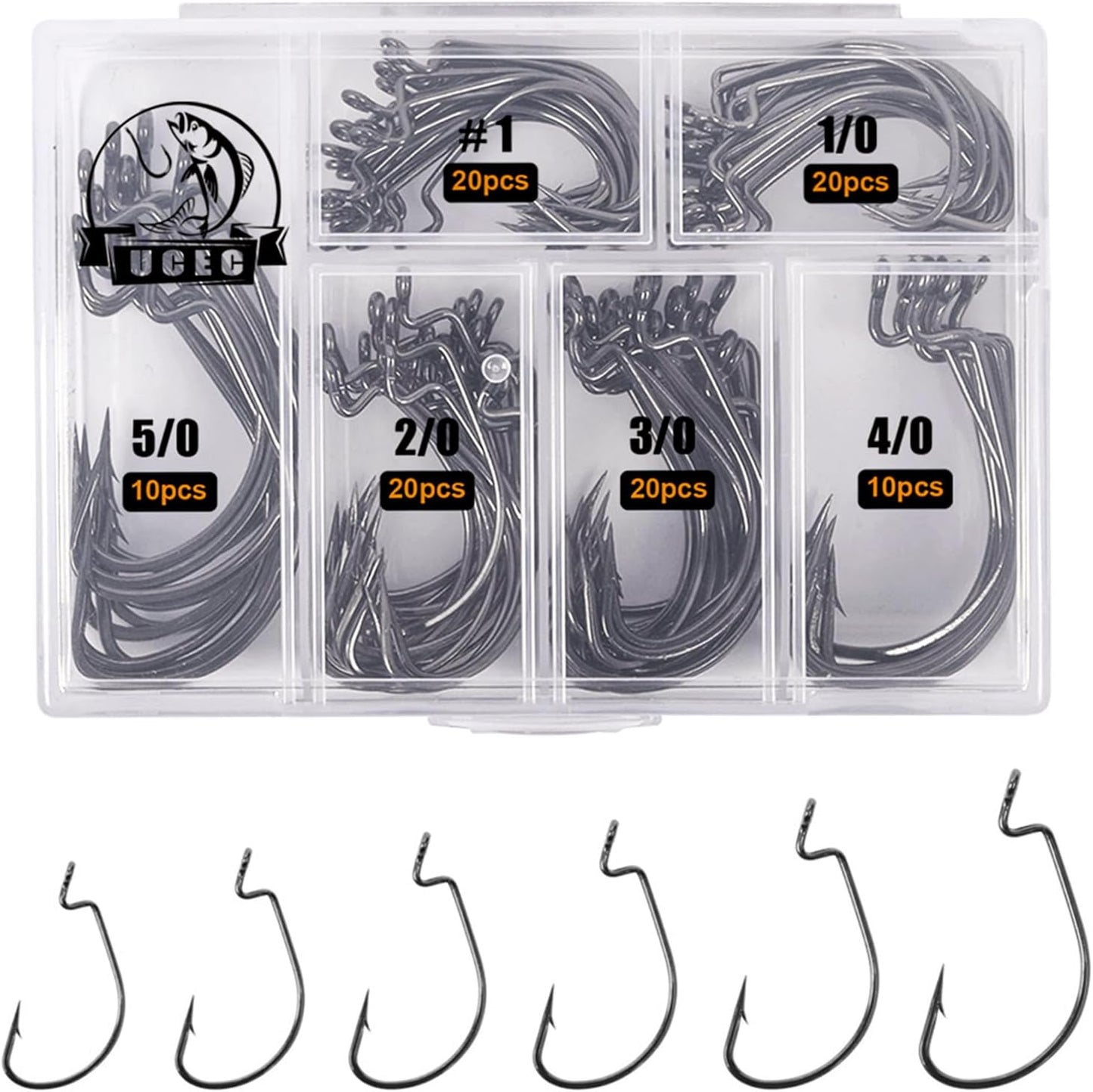 UCEC Bass Hooks: Wide Gap, 2X Strong, 140PCS