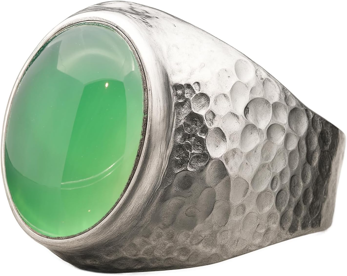 Natural Aventurine Crystal Ring for Men in Hammered Silver